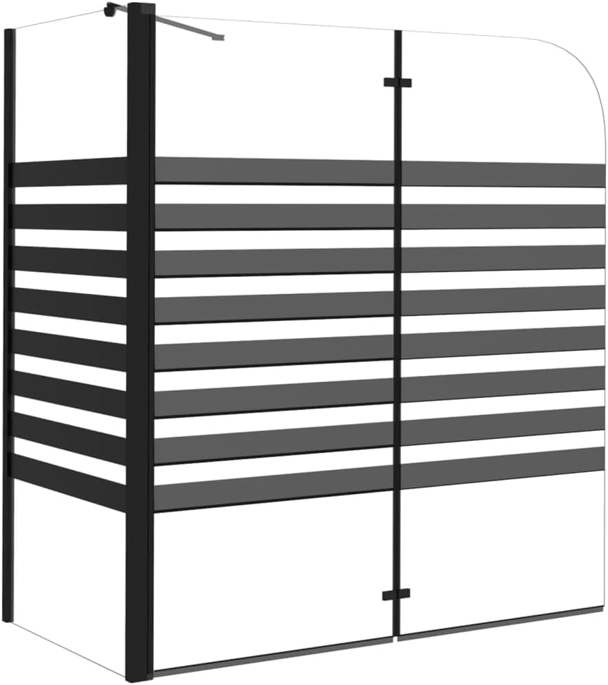 Refined Badewannenfaltwand Badewannenaufsatz Duschwand Duschtrennwand Duschkabine Faltwand Streifen Duschabtrennung 120x68x130 cm Hartglas Gestreift (Schwarz)
