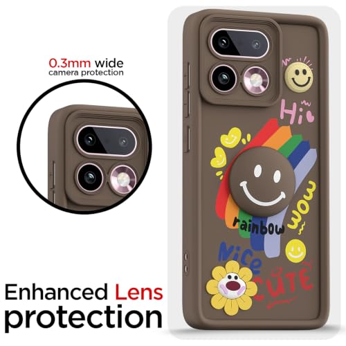 Image of Pikkme Back Cover for Realme 16 Pro Plus 5G | Soft Silicone| Cute Rainbow Smile & 3D Cartoon Flower Design | Shockproof Raised Camera Protection Bumper Case (Brown)