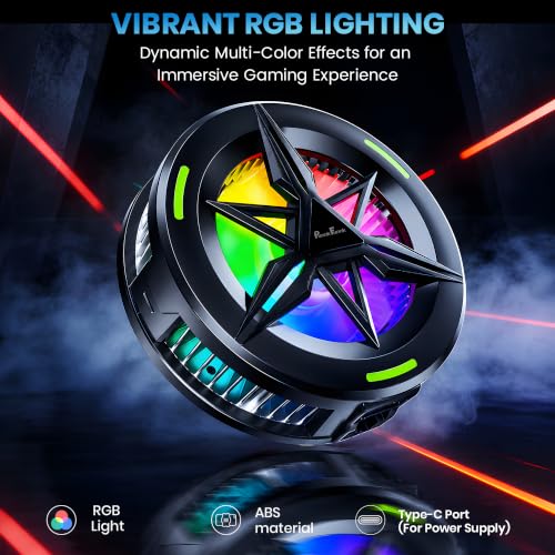 Image of PunnkFunnk Phone Cooler for Gaming, 5000 RPM 7-Blade Fan, RGB Light, Semiconductor Cooling Chip, Type-C Powered, LED Display, Clamp Mount Mobile Cooling Fan for Android & iOS (Black Max)