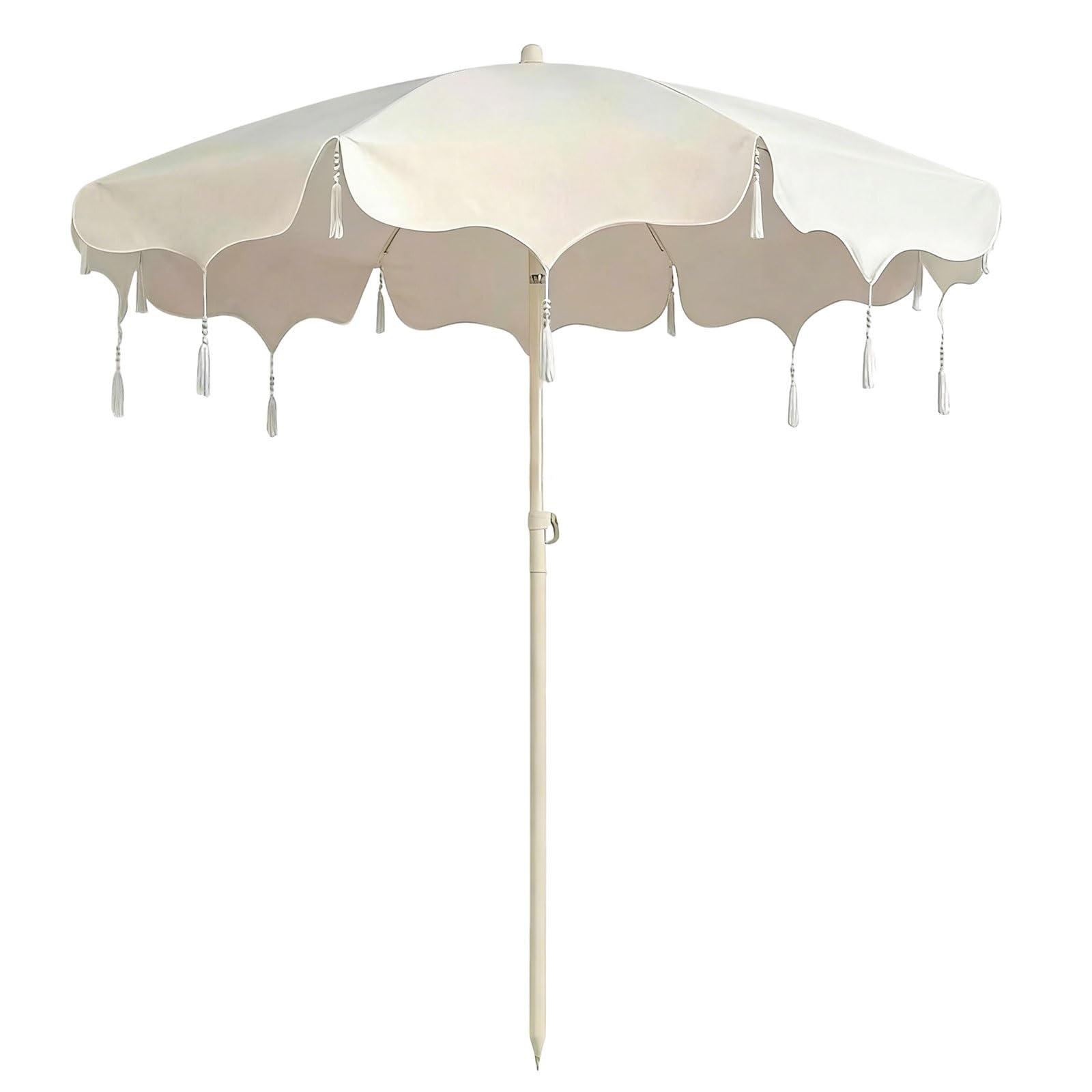 Strandschirm mit Fransen & Quasten, Gartenschirm Boho-Stil, UV-Schutz UPF 50+, Wasserdicht & Leicht, Verstellbar für Pool Terrasse Balkon Outdoor – Vintage Mid-Century