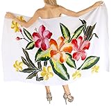 LA LEELA Mujer Pareo de Traje de baño Cruzado Tie up Beach Sarong Blanco, Floral_1 Talla única