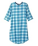 Men’s Open Back Adaptive Flannel Nightgown for Seniors - Back Snap Nightgowns With Dome Closure - Turquoise Plaid LGE