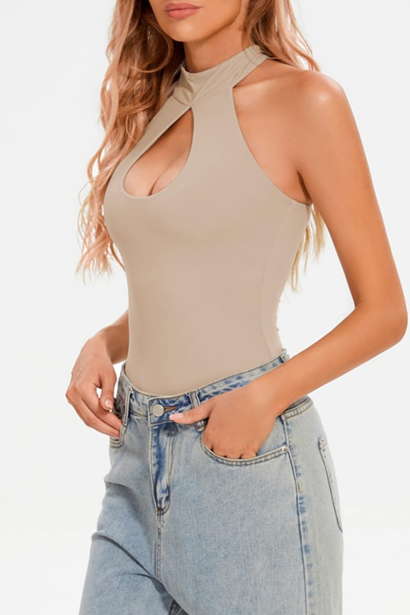 CHYRII Womens Sexy Halter Bodysuit Tops Sexy Cutout Sleeveless Going Out Tops - Image 5