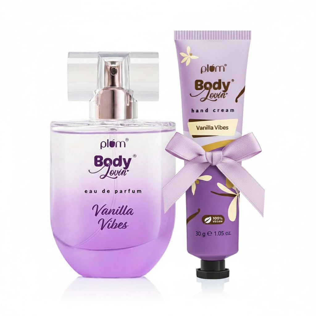 Plum BodyLovin' Vanilla Vibes On The Go Duo | Bestselling Perfume & Hand Cream Combo | Warm & Irresistible Vanilla Fragrance | Long Lasting Fragance | Ultra Moisturizing Hand Cream