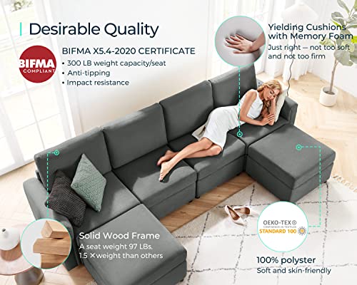 Linsy Home Modular Sectional Sofa, Convertible U Shaped Sofa Couch With Storage, Memory Foam, Modular Sectionals With Ottomans, 6 Seat Sofa Couch With Chaise For Living Room, Dark Grey #TOP6
