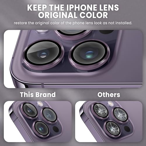 Image of ArmourPro Premium Camera Lens Protector Tempered Glass Compatible For iPhone 14 Pro Max and iPhone 14 Pro Tough HD Individual Aluminum Alloy Lens Ring, Scratch Resistant, Thin Tempered Glass|Deep Purple