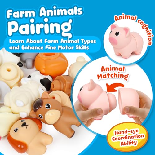 Image of Montessori Farm Animals for Toddlers 18+Month,Early Educational Little People Animals Figurines Learning Fine Motor Matching Games Easter Basket Stuffers Gift for Boys Girls