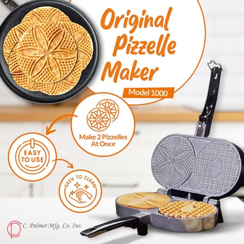 C. Palmer Pizzelle Iron Model 1000, 800 Watts Pizelle Maker Electric, American Made Pizelle Press, Makes Two 5-Inch Authentic Pizelles, Pizelle Cookie Press, Unique Housewarming Gifts for Her by Palmer - Image 2