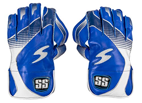 SS Match Cricket Wicket Keeping Gloves & Cotton Inner Gloves - (White Color) \' Adult Size