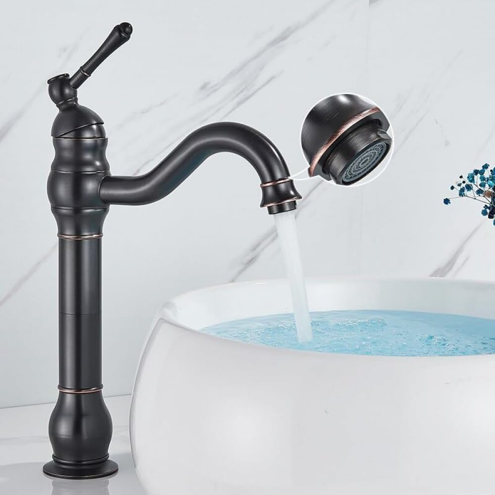 Robinet en laiton antique noir bronze pour lavabo chic de salle de bain haute