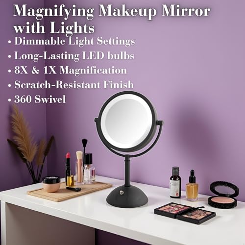 Espejo de maquillaje de mesa Jerdon con luces 8.5" miniatura 3