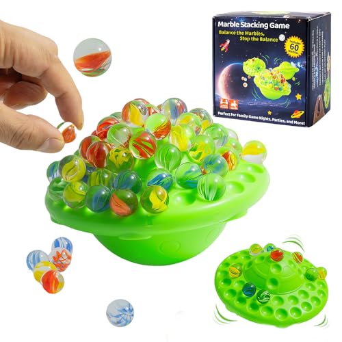 WJUAN Murmelspiel Balance-Abenteuer - 60 Bunte Glasmurmeln mit Staufach | Familienspiel für Kinder & Erwachsene | Partyspiel für 1-4 Spieler