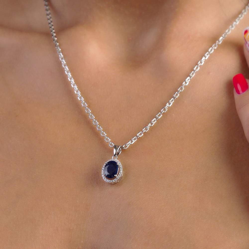 Qitian 2.02Ct Sapphire Necklace - 925 Sterling Silver Solitaire Pendant Necklace Simple Birthstone Necklace Birthday Anniversary Christmas Jewelry Gift for Women Girls,Chain Length 17.7"