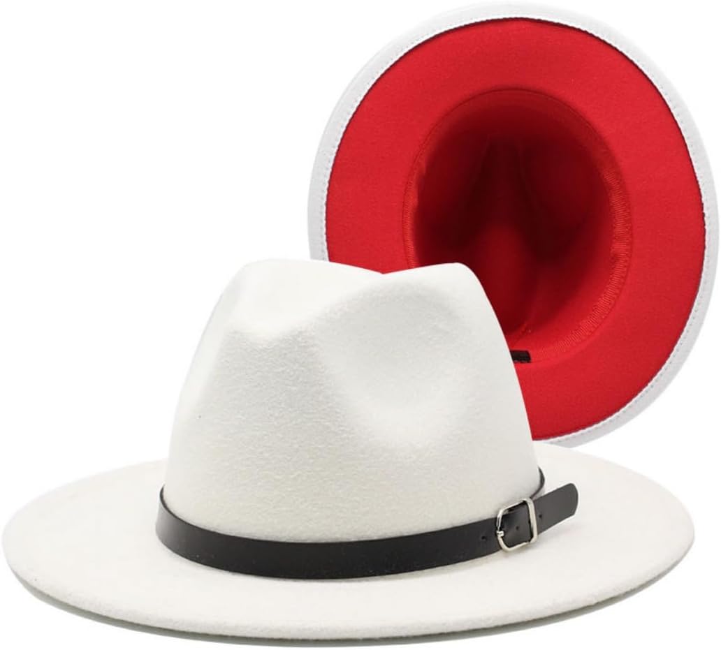 Wide Brim Fedora Hat, Purple with Yellow Interior, Black Leather Belt Buckle