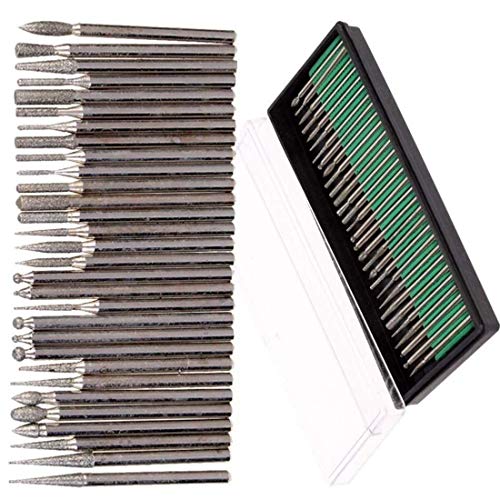 Image of DIY Crafts 30 Pieces Rotary Tool Bits - Diamond Tipped Deburring and Engraving Set - For a Range of Surfaces in a Variety of Sizes (Shape No # 1, Diamond Burr)