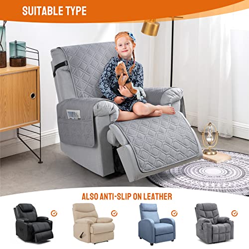 Image of VANSOFY 100% Waterproof Recliner Chair Covers, Recliner Cover Non-Slip Dog Chair Cover Furniture Protector Washable Slipcover with Pocket, Elastic Straps for Pets, Dogs(Light Gray, 28 inch)