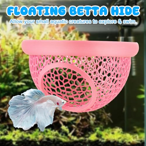 Image of Pink Floating Betta Hide & Shrimp Cave - 3D Printed Aquarium Hammock, Feeding Ring & Resting Spot for Betta Fish, Shrimp & Small Fish (Eco-Safe PLA)
