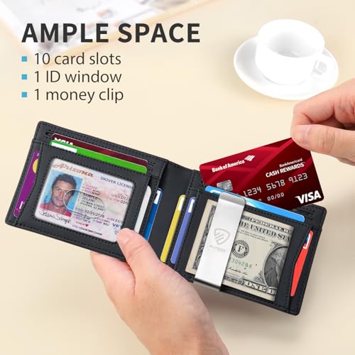 Image of RUNBOX Mens Slim Wallet with Money Clip RFID Blocking Bifold Credit Card Holder for Men with Gift Box