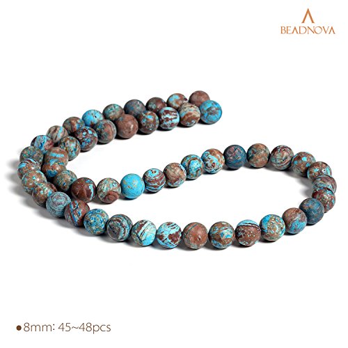 Image of BEADNOVA 8mm Crazy Matte Blue Lace Agate Gemstone Round Loose Beads for Jewelry Making (45-48pcs)