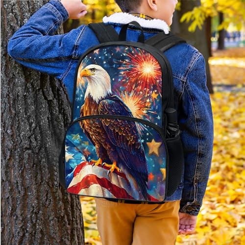 Boys 17 Inch School Backpack with Lunch Box Elementary Student Patriotic American Flag Bald Eagle Backpack and Lunch Bag Set for Boys Comfy Padded Back Lightweight Animal Bookbag3