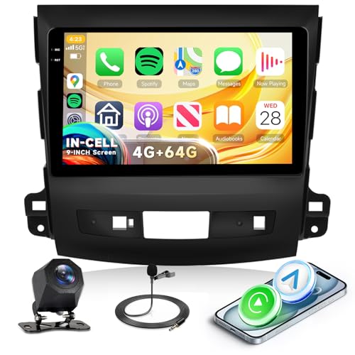 4G+64G Android Autoradio pour Mitsubishi Outlander 2/Peugeot 4007/Citroen C-Crosser 9 Pouces Carplay Sans Fil Radio avec Android Auto Mirror Link GPS Navi...