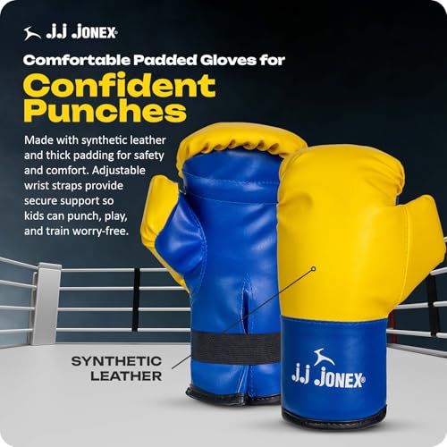 Image of JJ Jonex Sports Kids Boxing Punching Bag Set - Heavy Boxing Bag, Gloves, MMA, Home Gym & Martial Arts Training Equipment | for Boys & Girls for Age 3 4 5 6 7 8 Years | Yellow Color |
