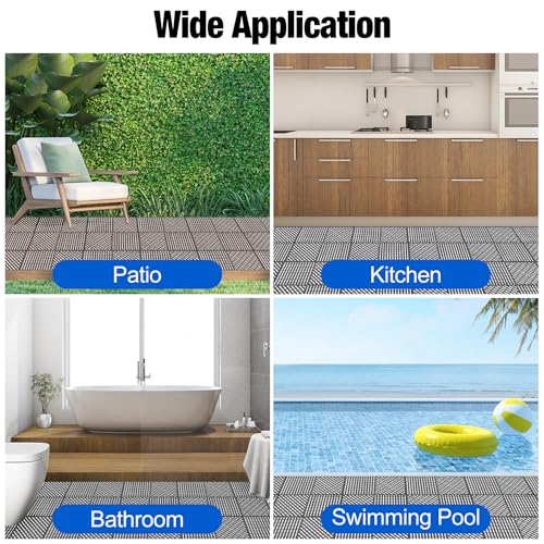 Image of ToLanbbt Modular Interlocking Cushion 12P 11.8 inch x 11.8 inch Interlocking Rubber Floor Drain Holes Non-Slip Splicing Drainage Mats for Deck, Shower, Kitchen, Drain Pool, Sauna Bath (Dark Grey, 1 Rows Dots)