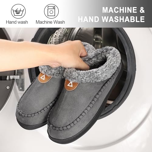 Image of ATHMILE Slippers for Men Warm Moccasin Memory Foam House Shoes Indoor | Outdoor Fuzzy Plush Fluffy Lined Clog Wide Slip-on Loafer for Home Bedroom Dad Gifts