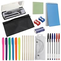 26 Pcs Stationary Sets, Maths Sets For Secondary School, School Stationery Set, Back To School Stationery Ruler Set For Office, Home Or School, Mathematical Set, Pre Filled Pencil Case Black