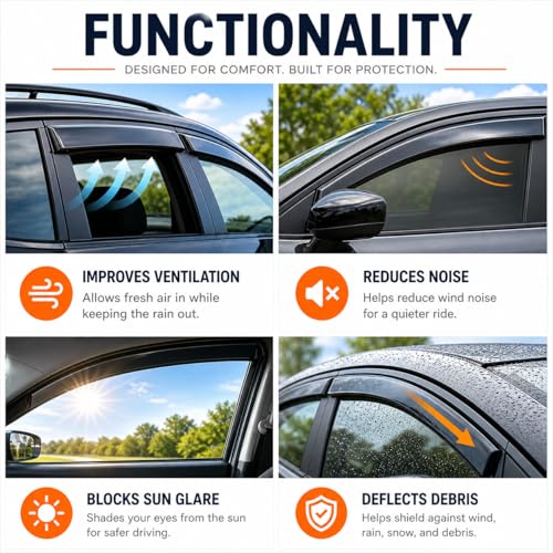Image of 2010-2024 Tape-On Rain Guards for Toyota 4Runner Side Window Visor Deflectors Extra Thick Vent Shade Protector