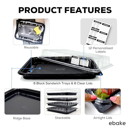 6 Pack Catering Trays with Lids – 13" Serving Tray with Lid, Heavy Duty Recyclable Plastic Party Platters for Catering, Buffet, Picnics & Events – Food Trays with Clear Lid (13.39 × 9.84 × 2.95 inch) - Image 4