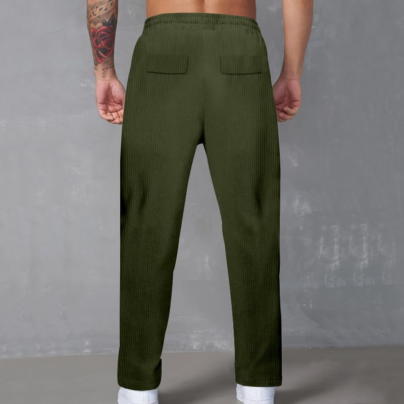 Men's Casual Cargo Drawstring Pants Elacstic Waist Solid Color Trousers with Pockets Straight Leg Trendy Outfits Fashion Loose Fit Relaxed Sweatpants Green M3