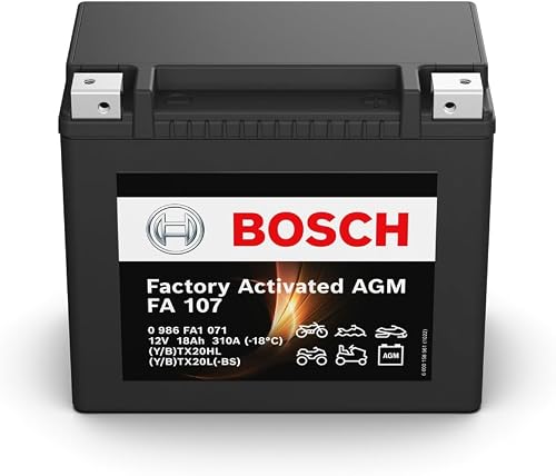 Bosch FA107 - AGM Motorcycle Battery - 12V 310A 18Ah - Suitable for motorcycles, motorbikes, enduros, scooters, quads, jet skis - Compatible M6023, BTX20HL, BTX20L-BS, BTX20L - 1