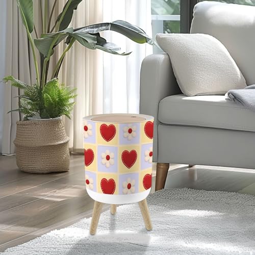 Caneca de basura pequeña con tapa corazones rojos flores blancas 7L miniatura 2