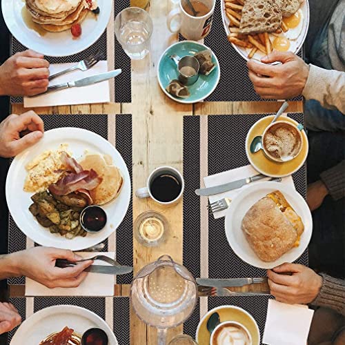 Image of YELONA Placemats Set of 4, Heat-Resistant Woven Vinyl Table Mats, Non-Slip & Washable Dining Tablemats for Kitchen & Dinner Decor, Black & Gold (45cm x 30cm)