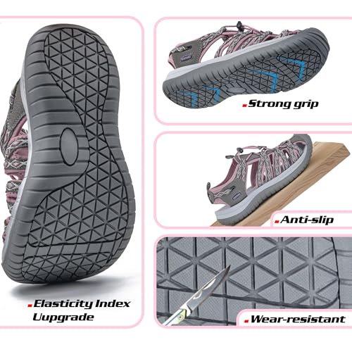 Image of GRITION Hiking Sandals Women Closed Toe, Waterproof Lightweight Adjustable Hiking Athletic Sandals, Breathable For Beach Summer Adventure Comfortable Outdoor Sport