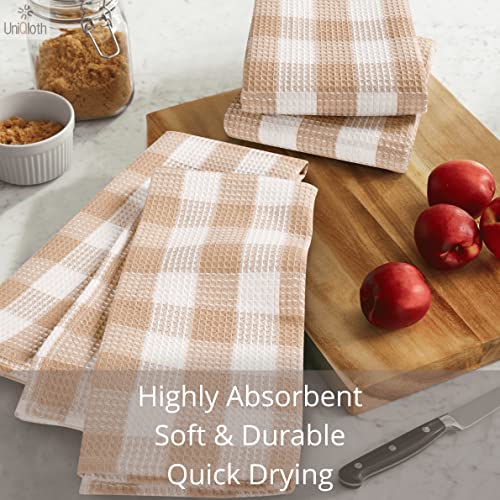 Uniqloth 8 Pack Buffalo Plaid Waffle Kitchen Dish Towels 100% Cotton - Farmhouse Kitchen Towels Hanging - Soft Absorbent Quick Drying Durable Reusable Hand Towels For Kitchen 16X26 Beige #TOP4