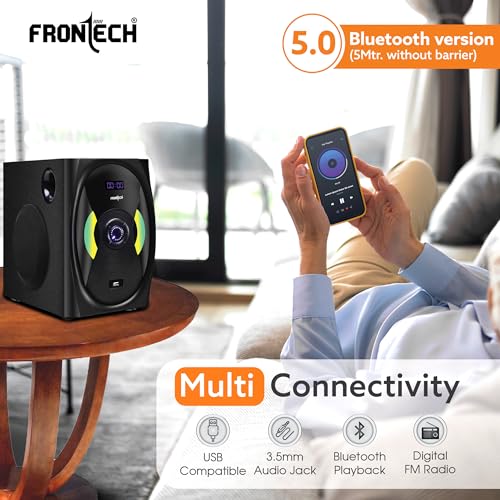 Image of FRONTECH SW-0153-4.1 Channel Speaker System | Bluetooth 5.0-90W Output, USB|BT|FM Support|LED Display, Black