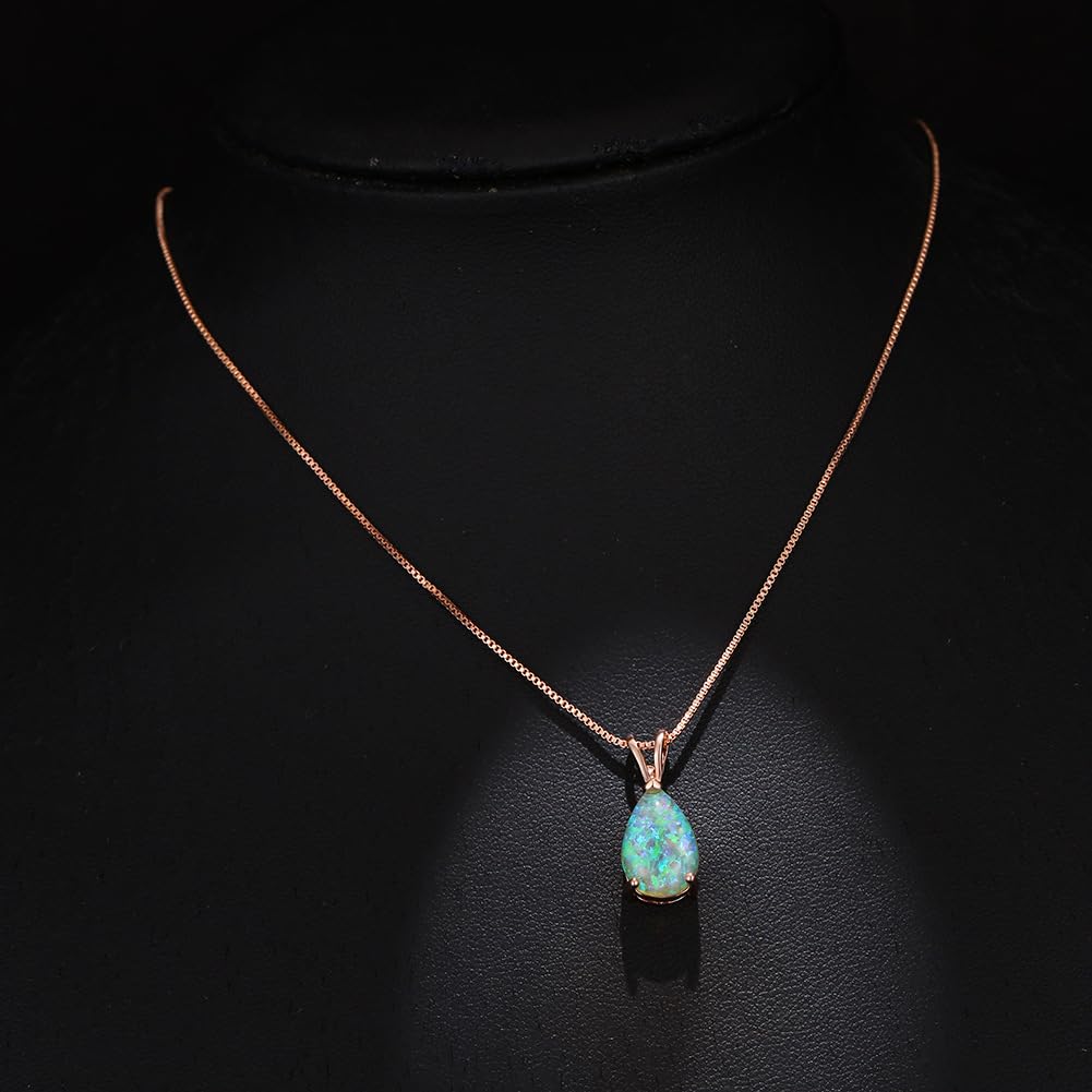 Collana Ovale con Opale Blu,Collana Delicata Placcata in Argento con Goccia d'Acqua con Opale di Fuoco