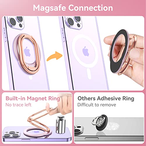 Image of MINDSKY Mag-Safe Phone Stand Phone Grip Compatible with iPhone 12 /13 /14 /15 Mini /Pro /Pro Max Accessories Removable Magnetic Finger Phone Ring Grip (Rosegold Pink)