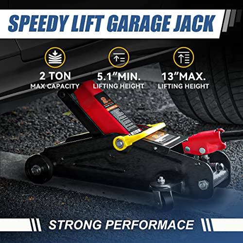 Universal Low Profile Garage Hydraulic Trolley Service Lift Floor Jack, 2 Ton (4000 Lbs) Capacity, Lifting Range 5.1" (Min) To 13" (Max), Alloy Steel #TOP1