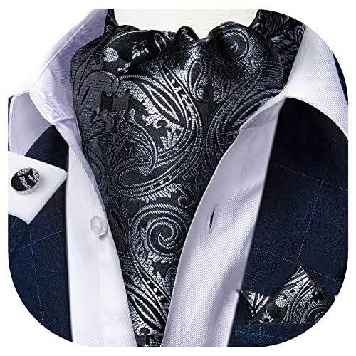 Image of DiBanGu 3PCS Ascot Ties for Men Wedding Jacquard Woven Silk Ascot Cravat for Men Cravat Tie and Pocket Square Set
