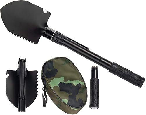 Jipemtra - Pala plegable para jardinería, herramienta de supervivencia, con bolsa de transporte, mango de metal para camping, senderismo,