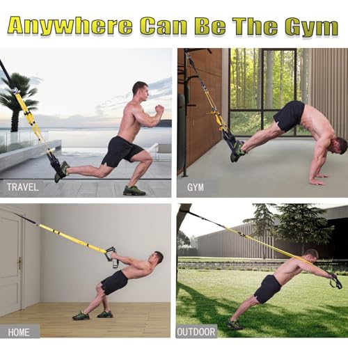 Image of Bodyweight Resistance Training Straps, Complete Home Gym Fitness Trainer kit for Full-Body Workout, Included Door Anchor, Extension Strap, Fitness Guide