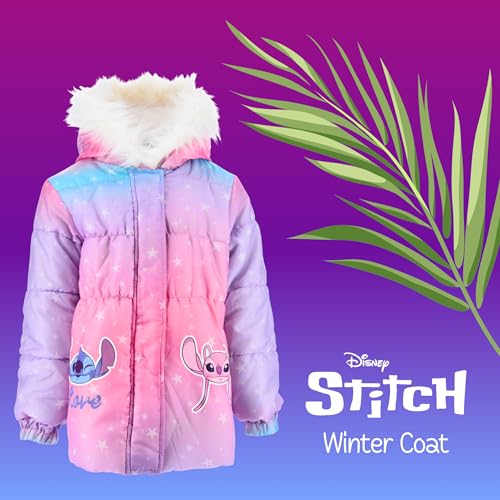 Disney Stitch Mantel für Mädchen, Warme und Weiche Wattierte Winterjacke, Kapuzenmantel für Mädchen, Größen 3 bis 8 Jahre (DE/NL/SE/PL, Alter, 6 Jahre, Regular, Rosa)