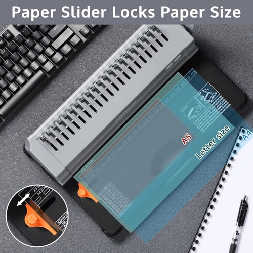 Image of OFFNOVA Binding Machine, 21-Hole 450 Sheets Paper Comb Punch Binder Machine for Letter Size / A4 / A5 Paper, Easy to Punch Handle, Adjustable Margin, Gray