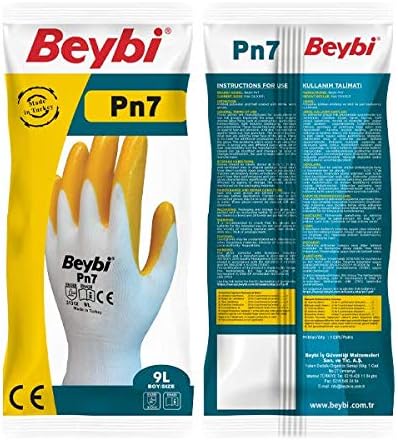 Beybi PN7 Polyester Örme Nitril Eldiven No 10, Çift, Beyaz Sarı [Enerji Sınıfı A+]