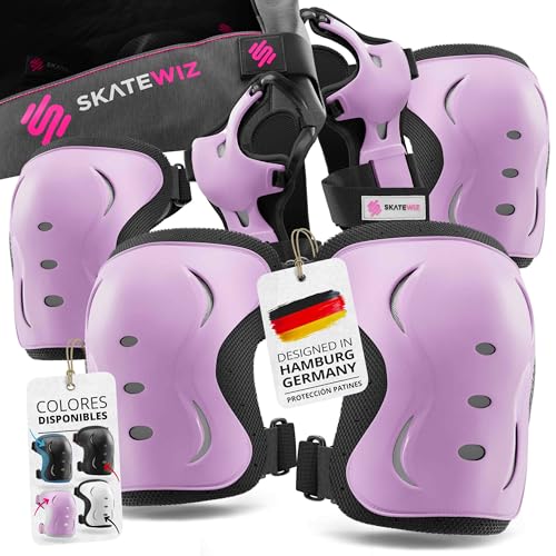 SKATEWIZ Rodilleras Patines Adulto   Rodilleras Skate, Protecciones Mujer   Protecciones Adulto, Kit Protección   Patines De Hielo   Impact Talla L Rosa Negro