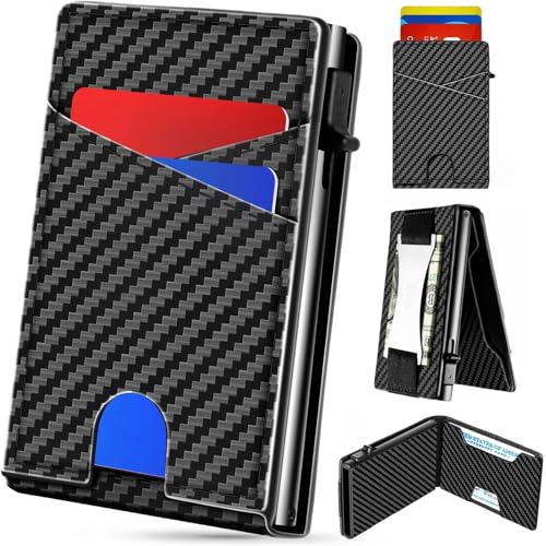 Raccomb Minimalist Slim Wallet, Men Wallets with POP UP Card Holder, RFID Blocking, Metal Money Clip