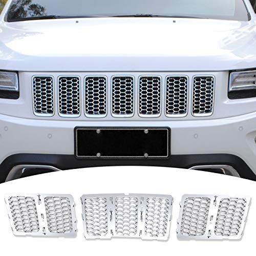 Image of CheroCar Front Grill Inserts Trim Honeycomb Mesh Grille Cover Kit for Jeep Grand Cherokee 2014-2016 7-Slot Grille Exterior Decoration Accessories